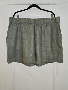 Blank NYC Linen-Blend Pull On Shorts 5" Inseam Drawstring Closure Size XXL Green